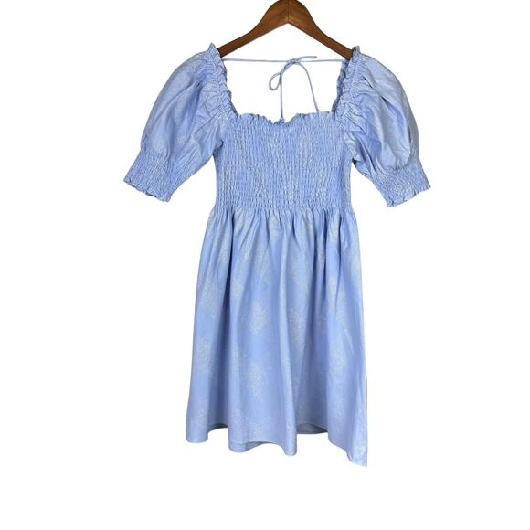 Hill House NWT Athena Nap Dress Light Blue Glitter Check Smocked Mini Babydoll - Picture 9 of 13